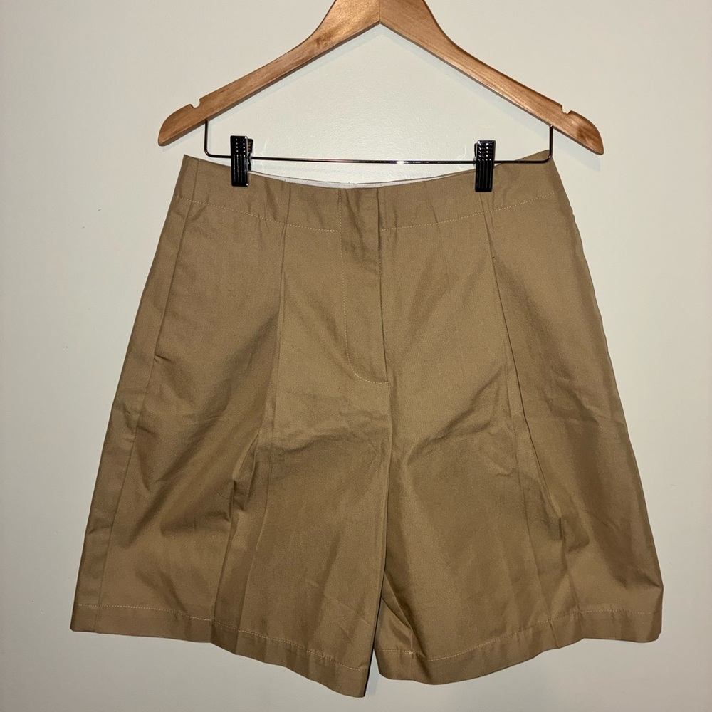 Khaki High Waisted Shorts Wide Leg Size M Lightweight Neutral
